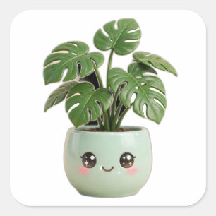 Monstera Kawaii Indoor-Pflanzen-Aufkleber Quadratischer Aufkleber