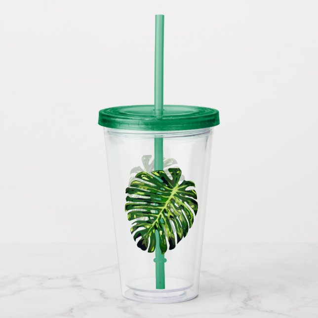 Monstera Leaf Acrylic Tumbler Greenerie Acryltrinkbecher (Vorderseite)