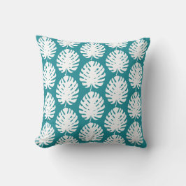 Monstera Leaf Aqua Aquamariner Küstenabschnitt Kissen