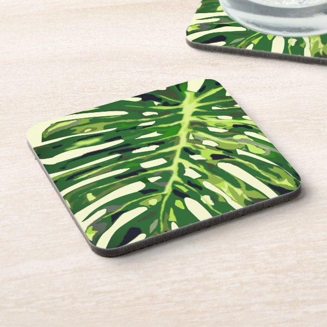 Monstera Leaf Beverage Coaster Blätter Grün Getränkeuntersetzer (Linke Seite)