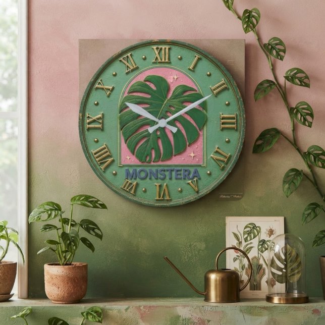 Monstera Leaf Botanical  Große Wanduhr (Von Creator hochgeladen)