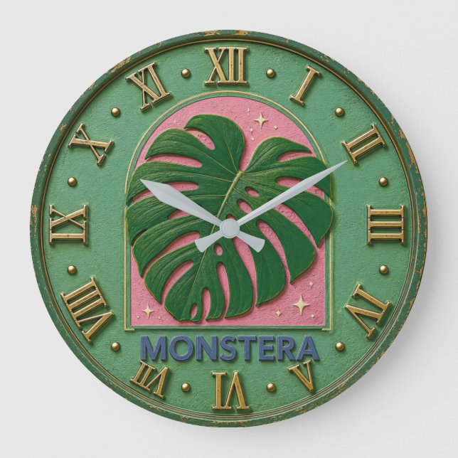 Monstera Leaf Botanical  Große Wanduhr (Vorderseite)