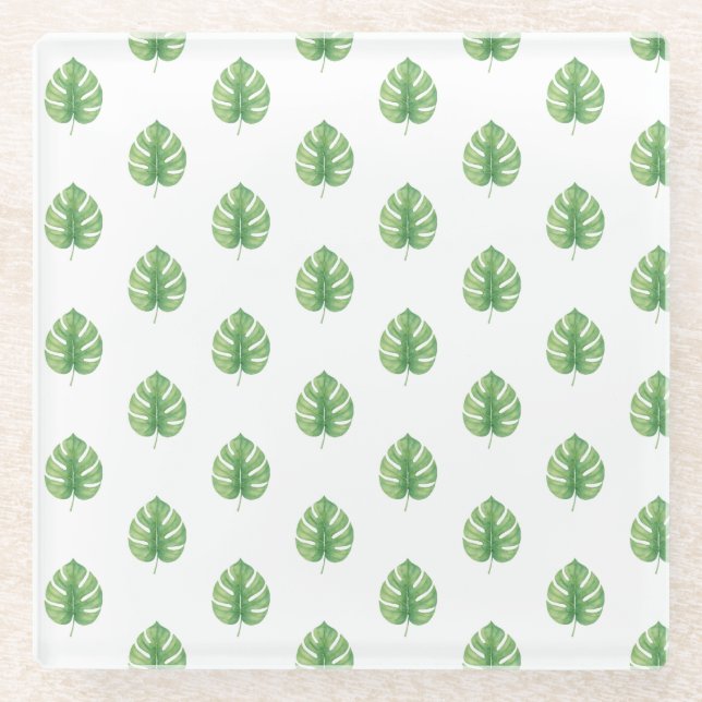 Monstera Leaf Green Design.  Glasuntersetzer (Vorderseite)