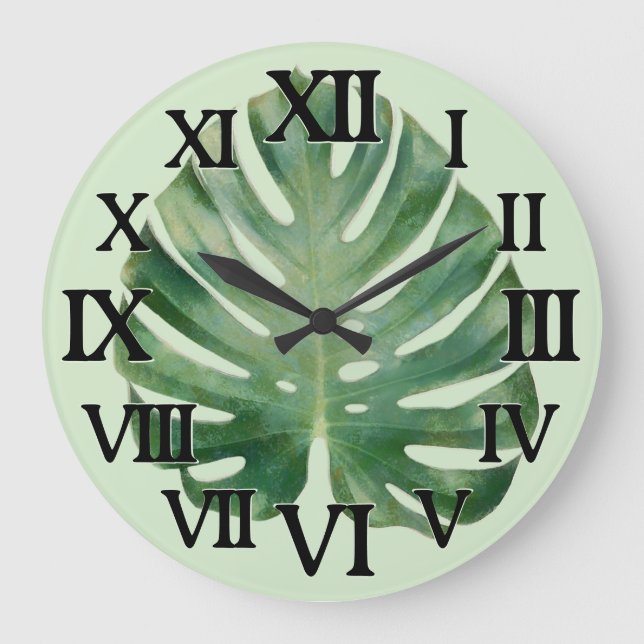 Monstera Leaf Große Wanduhr (Vorderseite)