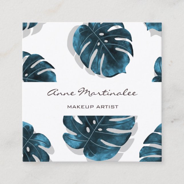 Monstera Leaf Makeup Artist Square Business Card Quadratische Visitenkarte (Vorderseite)