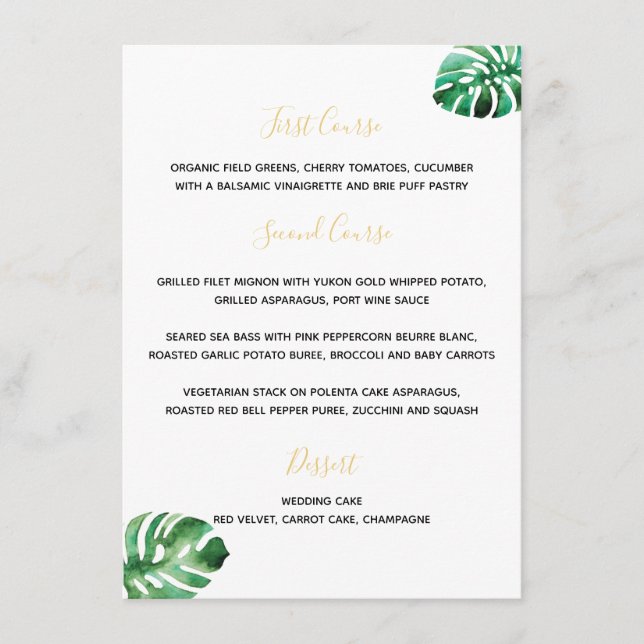 Monstera Leaf Menu Menükarte (Vorderseite)