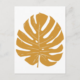 Monstera Leaf Natur Zeichnend in Senf Yellow Postkarte
