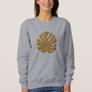 Monstera Leaf Natur Zeichnend in Senf Yellow Sweatshirt