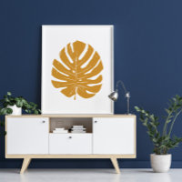 Monstera Leaf Nature Drawing in Mustard Yellow