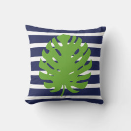 Monstera Leaf Navy Blue and White Strip Coast Kissen