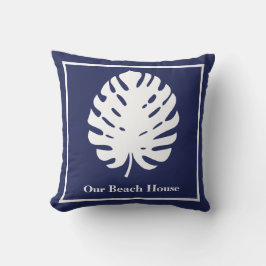 Monstera Leaf Navy Blue White Coastalize Kissen