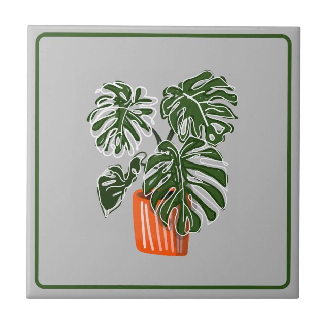 Monstera Leaf Pflanze Keramik Titel Keramik Tile Fliese (Vorderseite)