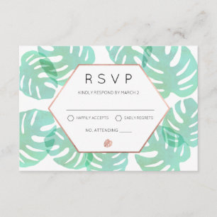 Monstera Leaf & Rose Gold RSVP Karte