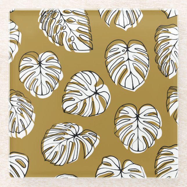 Monstera Leaf, Textil Nahtlos Muster. Glasuntersetzer (Vorderseite)