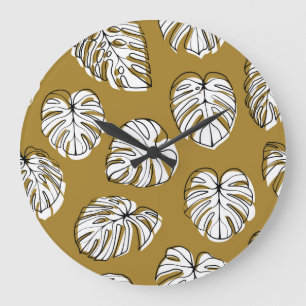 Monstera Leaf, Textil Nahtlos Muster. Große Wanduhr