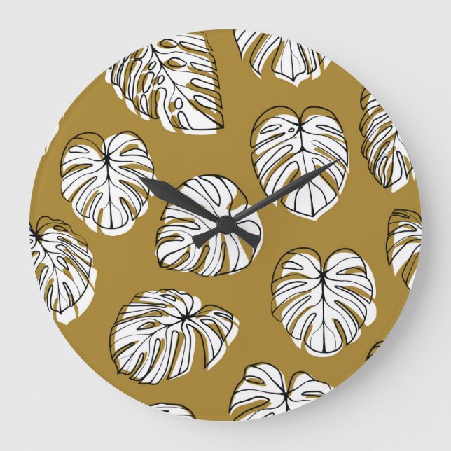 Monstera Leaf, Textil Nahtlos Muster. Große Wanduhr (Vorderseite)