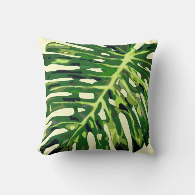 Monstera Leaf Throw Kissen - individuell anpassbar (Vorderseite)