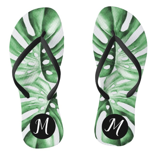Monstera Leaf Tropical Monogram Flip Flops (Fußbett)