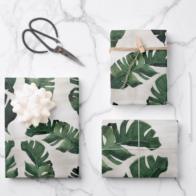 Monstera Leaf Tropical Palm Wrapping Paper Sheets Geschenkpapier Set (Vorderseite)