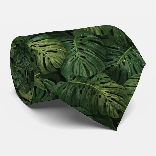 Monstera Leaf Tropical Pattern Krawatte (Gerollt)