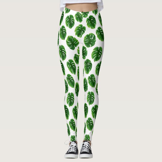 Monstera Leaf Tropical Pattern Leggings (Vorderseite)
