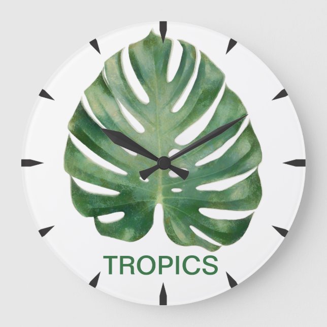 Monstera Leaf Tropics Große Wanduhr (Vorderseite)