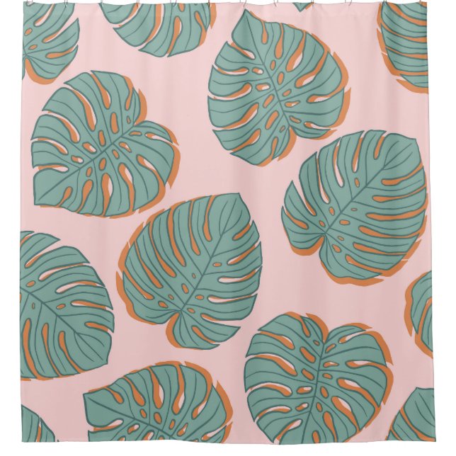 Monstera Leaf: Tropisches Vintages Muster Duschvorhang (Vorderseite)