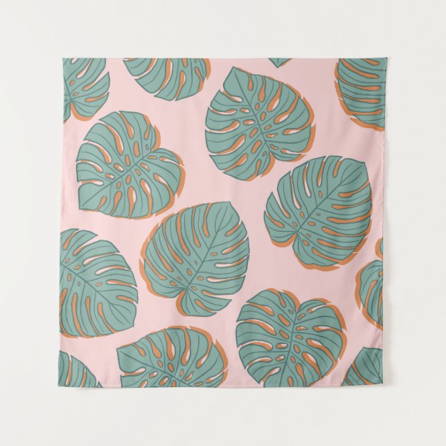 Monstera Leaf: Tropisches Vintages Muster Wandteppich (Vorderseite)