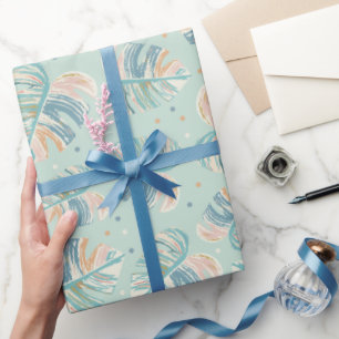 Monstera Leaf - Türkis, Grün, Korallen, Senf Geschenkpapier