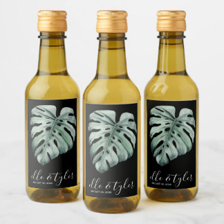 Monstera Leaf Wedding Mini Weinflasche Etikett