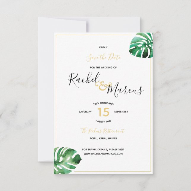Monstera Leaf Wedding Save The Date (Vorderseite)