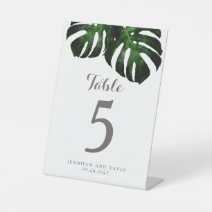 Monstera Leaf Wedding Tischnummer Pedestal Sign Sockelschild