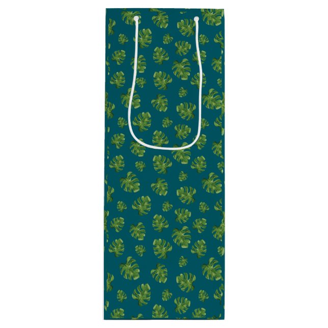 Monstera Leaf Wine Gift Bag Geschenktüte Für Weinflaschen (Vorderseite)