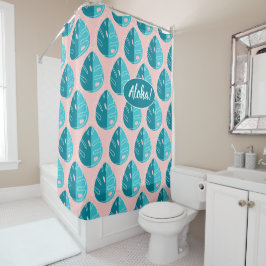 Monstera Leaves - Blue and Pink Duschvorhang