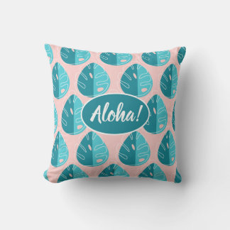 Monstera Leaves - Blue and Pink Kissen