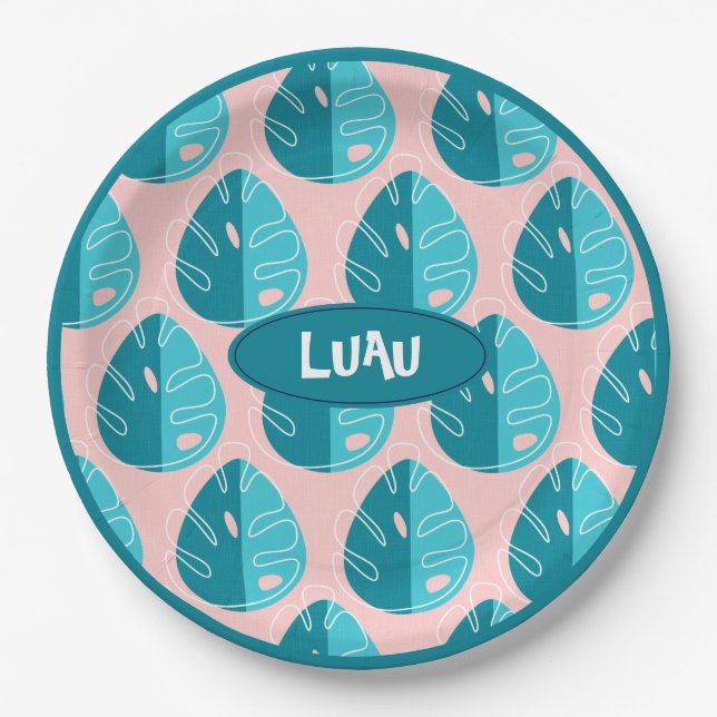 Monstera Leaves - Blue and Pink Pappteller (Vorderseite)