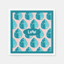 Monstera Leaves - Blue and Pink Serviette