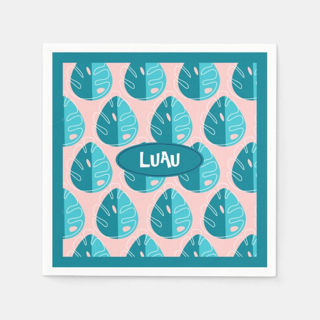 Monstera Leaves - Blue and Pink Serviette (Vorderseite)