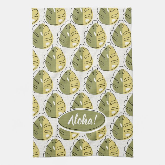 Monstera Leaves - Green Geschirrtuch (Vertikal)