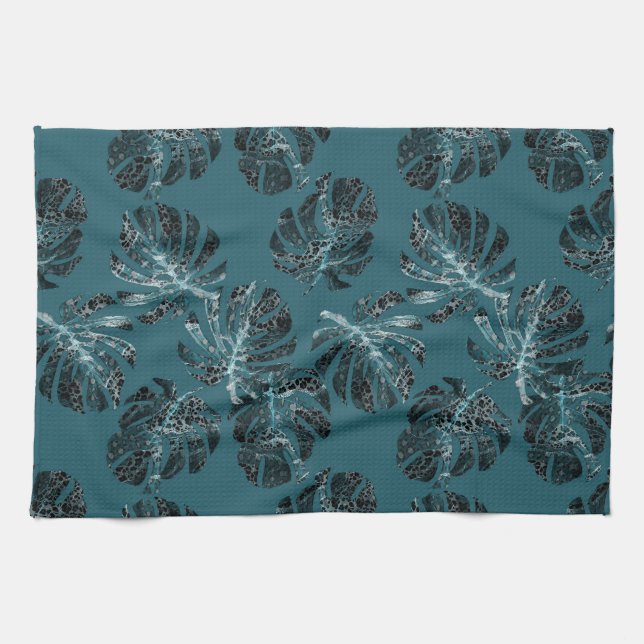 Monstera Leo Tierdruck Glam 1 Geschirrtuch (Horizontal)