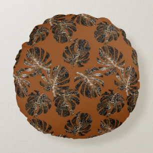 Monstera Leo Tierdruck Glam 3 Rundes Kissen