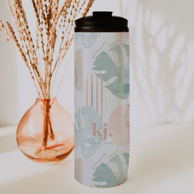 Monstera Minimalistisch | Modern Boho Monogram Thermosbecher (Von Creator hochgeladen)
