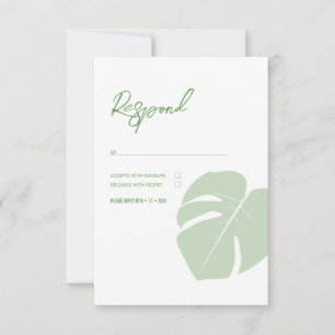 Monstera ・ Moderne Tropische Hochzeit ・ Grünes Lea RSVP Karte