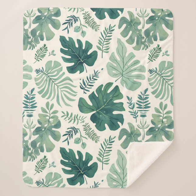 Monstera Mood - Tropisches Leaf Sherpadecke (Vorderseite)