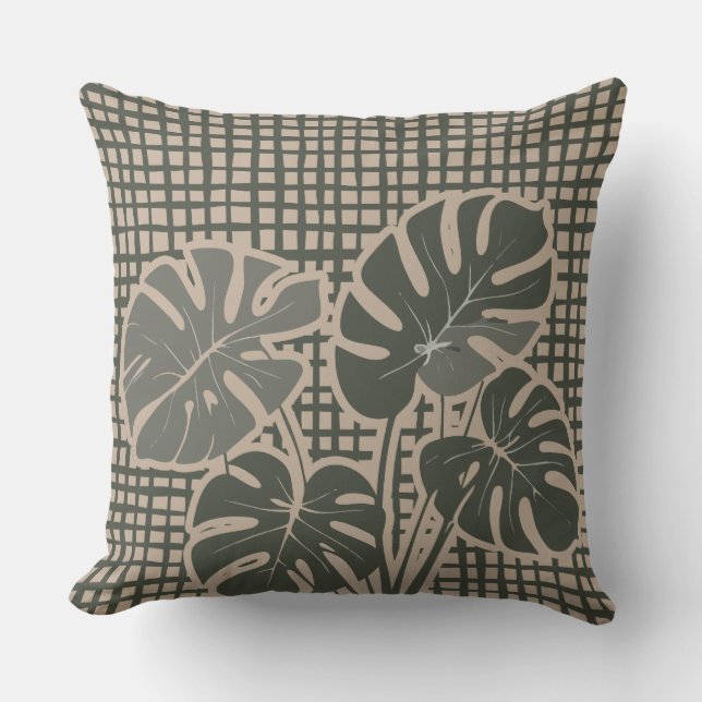 Monstera Moss Green Premium Throw Pillow Kissen (Vorderseite)