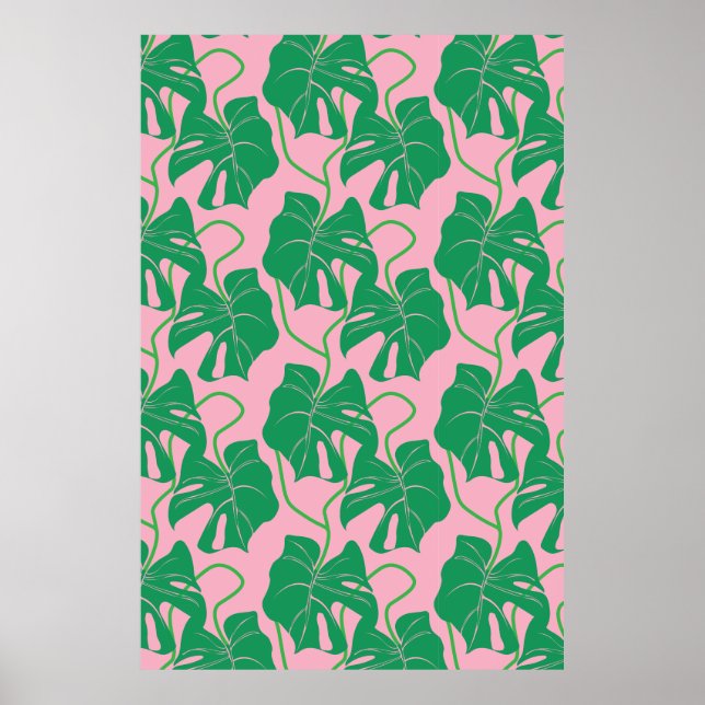 Monstera-Muster in Rosa und Grün Poster (Vorne)