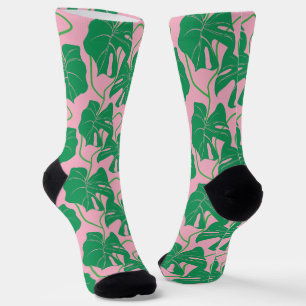 Monstera-Muster in Rosa und Grün Socken