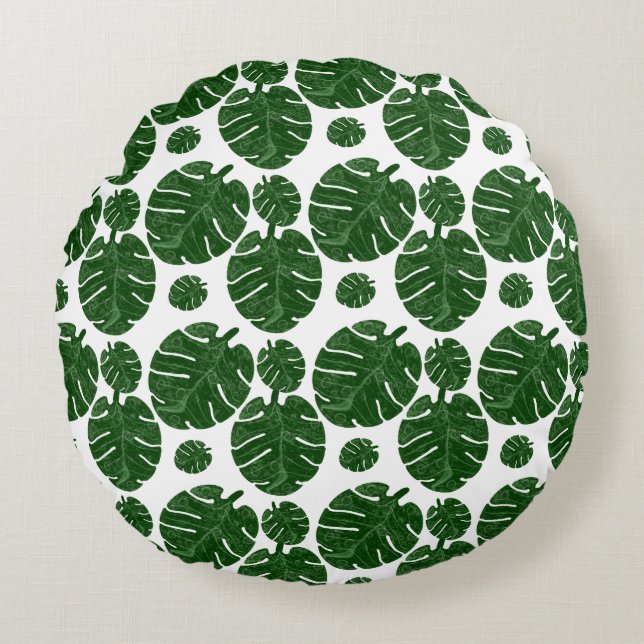 Monstera-Muster  Rundes Kissen (Vorderseite)