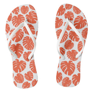 Monstera - Orange und Weiß Flip Flops