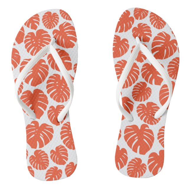 Monstera - Orange und Weiß Flip Flops (Fußbett)